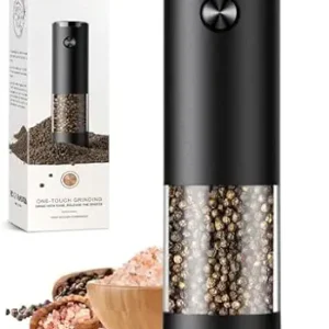 Electric Salt and Pepper Grinder Set Automatic Battery Pepper Mill Shakers Adjustable Coarseness Easy Filling Upgraded Larger Capacity with Led (2 Pack Black/Black)