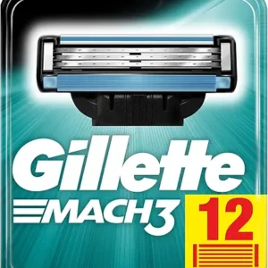 Gillette Mach3 Razor Blades, 12 Replacement Blades for Men's Wet Razors with Triple Blade