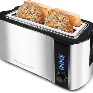 Mueller UltraToast Full Stainless Steel Toaster 2 Slice, Long Extra-Wide Slots with Removable Tray, Cancel/Defrost/Reheat Functions, 6 Browning Levels with LED Display, Housewarming Gifts New Home