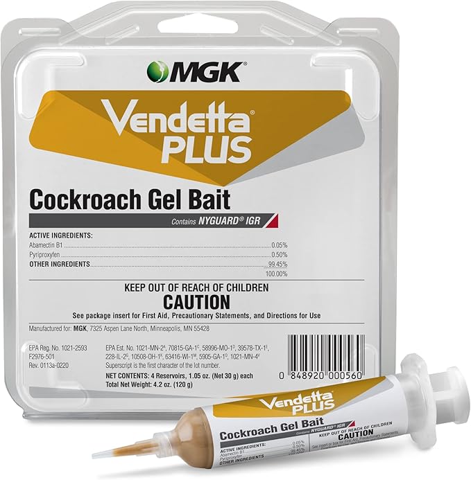 MGK Vendetta® Plus Cockroach Gel Bait | Odorless German Roach Killer That Fits Standard Bait Guns | German Cockroach Killer | Indoor Home, Commercial, Industrial Use | 4 x 30 Gram Tubes