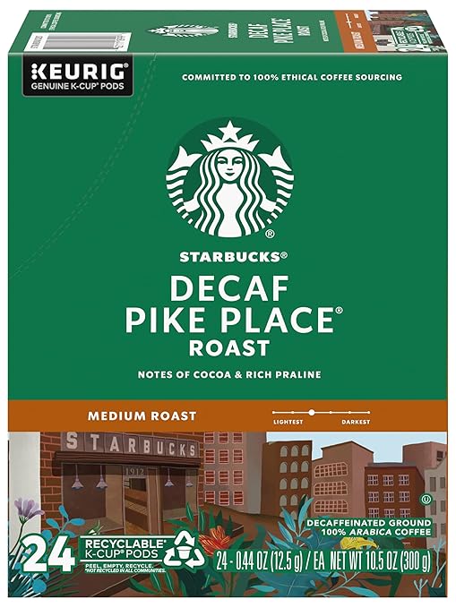 Starbucks Pike Place Decaffeinated Coffee Single-Serve K-Cup, 24 Count