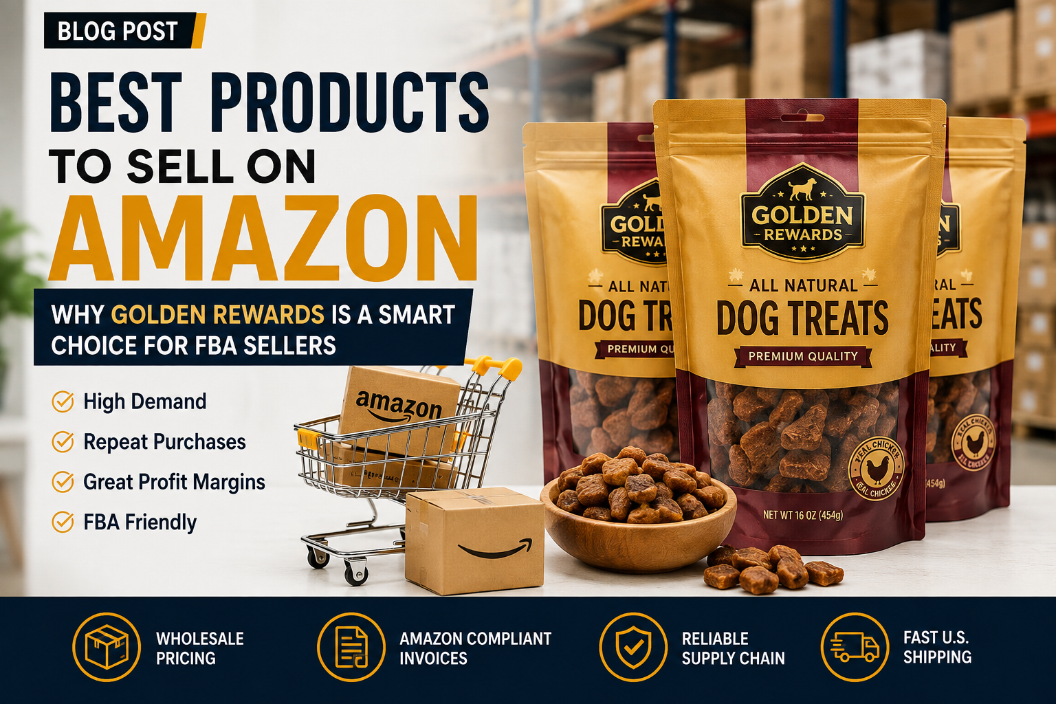 Golden Rewards pet treats among the best products to sell on Amazon for FBA wholesale sellers